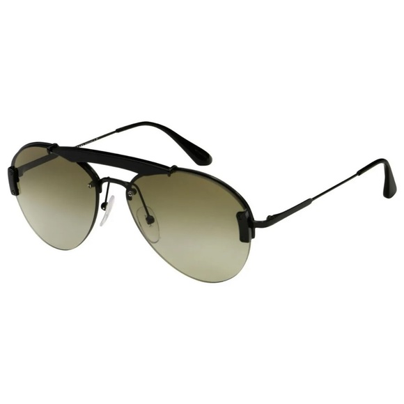 Prada Aviator Sunglasses Black Frames Green Gradient Lens Decorative Brow Bar - Picture 5 of 12